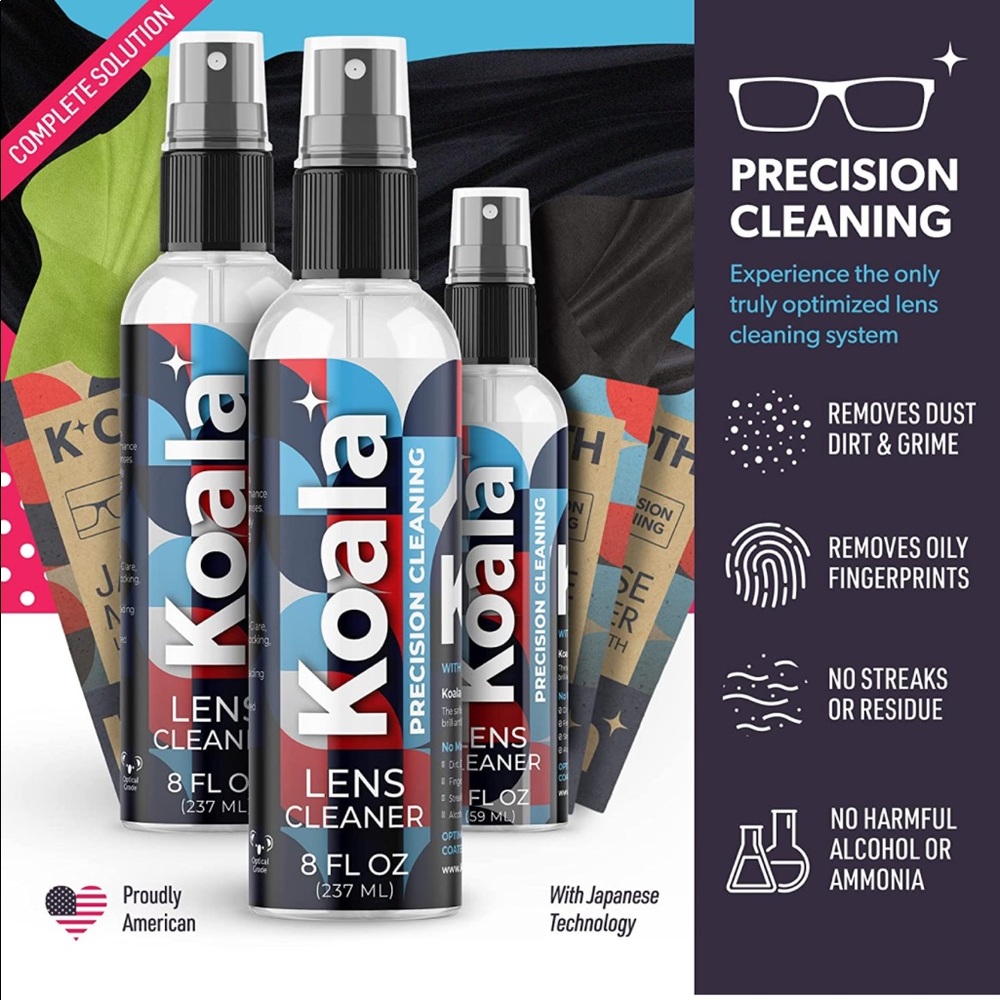 Lens cleaning sprays and cloths.